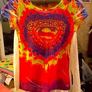Supergirl T-Shirt Bright Multi-Color Faux Tear Look NWOT Excellent new condition